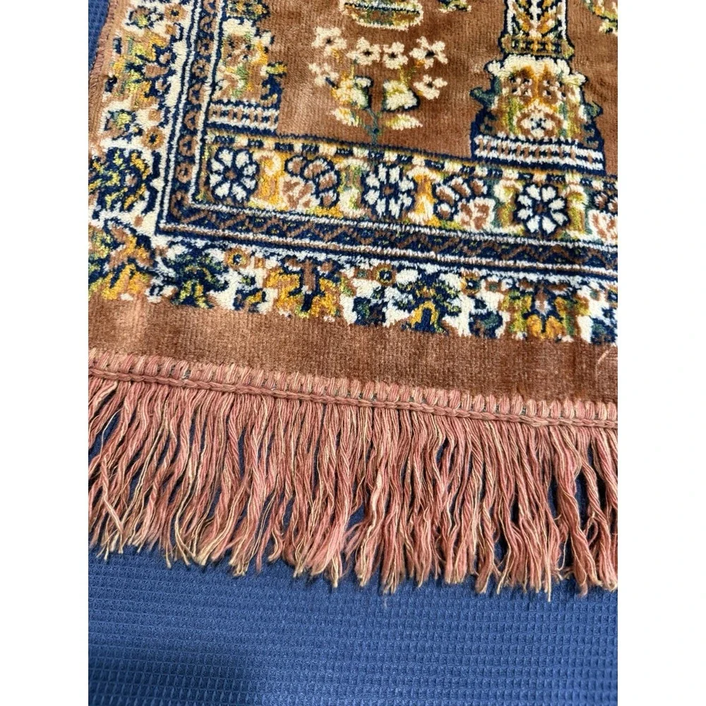 Vintage 70s Wall Hanging Tapestry Floral Vibrant Mid Century Cottage Copper Blue